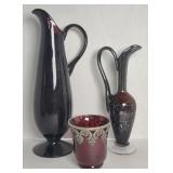 Lot of Red Glass Pitchers & Candle Holder w/