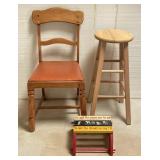 Wood Chair, Stool, And Step Stool Appr 17x20x35