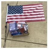 Assorted American Flags Including Wooden Flag