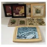 Lot w/ Floral Stone Wall Plaques, And TraysAppr