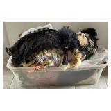 Bin w/ Dolls, Holiday Lights, Nativity, Doilies,