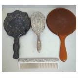 Vtg Vanity Hand Mirror & Brush & Comb