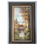Vtg "Landscape" Oil On Canvas Painting In Frame