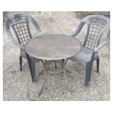 Wood Top Patio Table w/ Metal Base & Plastic