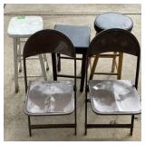 Wood Stools And Metal ChairsAppr 24 in - 32 in