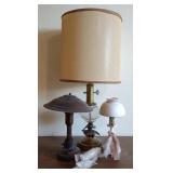 3 Table Lamps, Wood & Brass Base Lamp approx 31"H