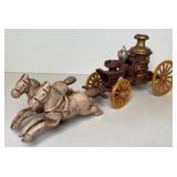 Vtg. Cast Iron Horse Drawn Fire Engine Pump Wagon