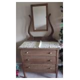 Wooden 3-Drawer Dresser w/ Mirror Attachment