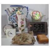 Floral Ceramic Pitcher/Vase (11"T) & Rose Ceramic