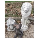 Outdoor Decor Including Stone Mushroom, Mickey