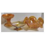 Marigold Iridescent Carnival Glass Bowl, Stand, &