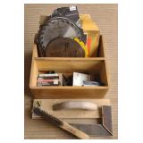 Crate of Saw Blades, Wire Brush, Staples, & More