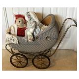 Vtg. Wicker Baby Doll Stroller Containing