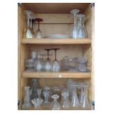Contents of Cabinet- Glass Cups, Candlesticks, &