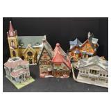 Ceramic Village Buildings Including Church,