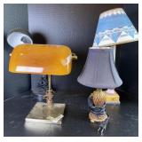Assorted Table Lamps Including Amber Glass Shade
