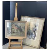 Wood Easel w/ Artwork Of Church And Photo Of