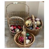 Wicker Baskets w/ Plastic And Glass Ornaments