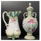 Porcelain Floral Nippon Lidded Urn And