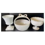 Vtg. Milk Glass Pedestal Bowls and Basket