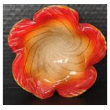 Red/Orange Art Glass Candy Dish 7"