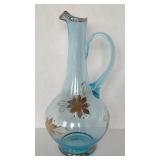 Bohemian Blue And Gold Glass Wine Decanter 12"
