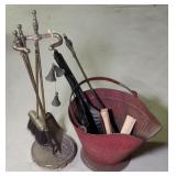Brass Fireplace Tool Set w/ Metal Ash