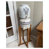 Pair of Stoneware Crock Water Dispensers on Stand