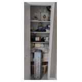 Closet Contents Including Towels, Oil Lamp, Bath