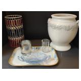 Lot w/ Ceramic Planter Pot, Stainless Vase, Cups,