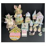 Lot w/ Easter Bunny Figures, Globes, Tin, Easter