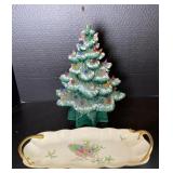 Ceramic Illuminated Christmas Tree and Sleigh And