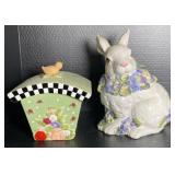 Ceramic Rabbit and Flower Basket Cookie JarsUp