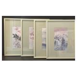 Four Framed Oriental Artworks Appr 17x22.5 in
