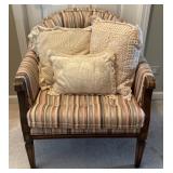 Curved Back Stripped Arm Chair w/ Lace Pillows