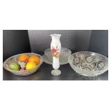 Assorted Cut Glass Fruit Bowls and Satin Glass