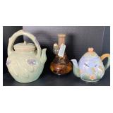 Floral Themed Pottery Teapots and Sealed Glass