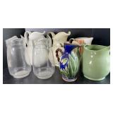 Assorted Stoneware and Glass PitchersUp to 14in