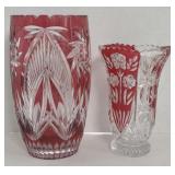 Cranberry Glass Vases 8" & 6"