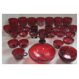 Lot of Red Glass Coffee Cups, Bowls, & Wine