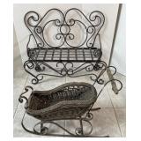Decorative Metal Garden Bench And Wicker Sled