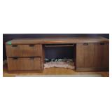 Heavy Wood Computer Desk w/ Brass Handle Accents,