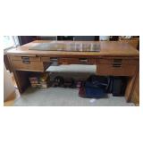 Heavy Wood Office Desk w/ Brass Drawer Accents,