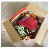 Box w/ Toys Including Action Figures, Animals,