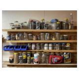 Shelve Contents Including Jars Of Screws, Hooks,
