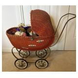 Vtg. Wicker Baby Doll Stroller Containing