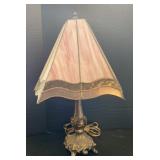 Vtg. Pink Slag Glass Metal Footed Desk