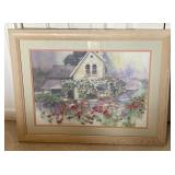 Framed Embroidery Artwork Depicting Cottage with