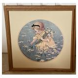 Framed Embroidery Artwork Depicting Girl With