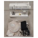 Singer Sewing Machine w/ Pedal & Doily Fabric